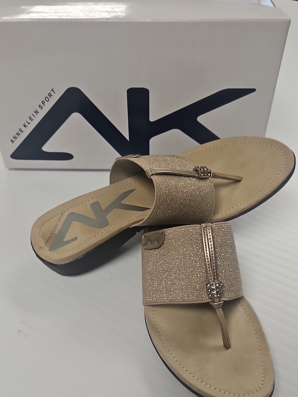 Anne Klein Sport Metallic Gold Slip-On Thong Sandals